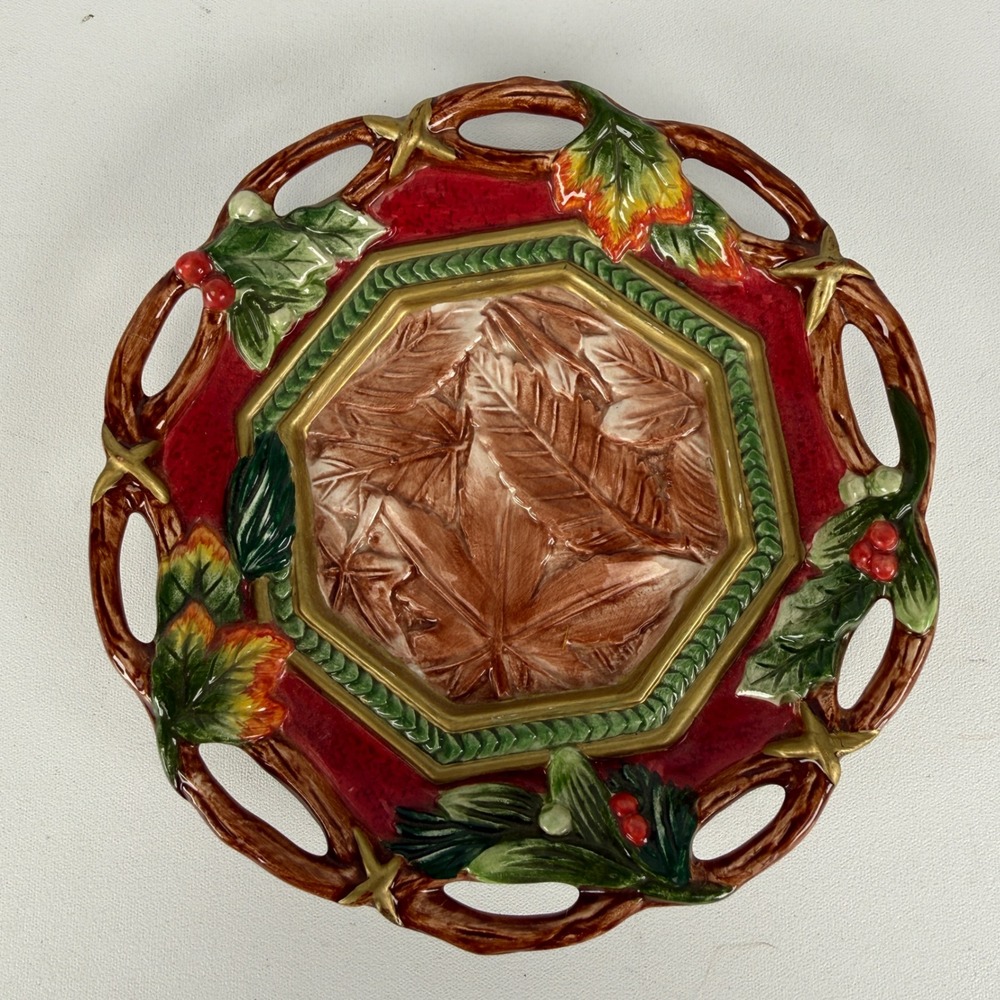 Fitz and Floyd Home Fragrance Ceramic Autumn Holly Berry Decorative Plate 7"